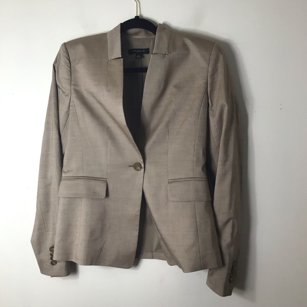 Ann Taylor blazer jacket women 0 silk wool tan